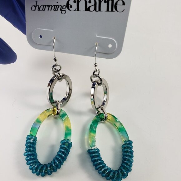 Tropical Radiance Dangle Earrings – Gradient Resin Ovals w Teal Beads &  Silver - Picture 6 of 9